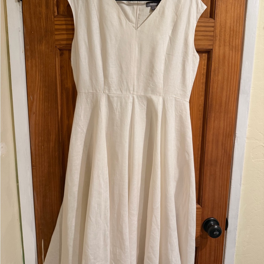 Neiman Marcus ivory 100% linen sleeveless Midi Dress - Picture 1 of 10